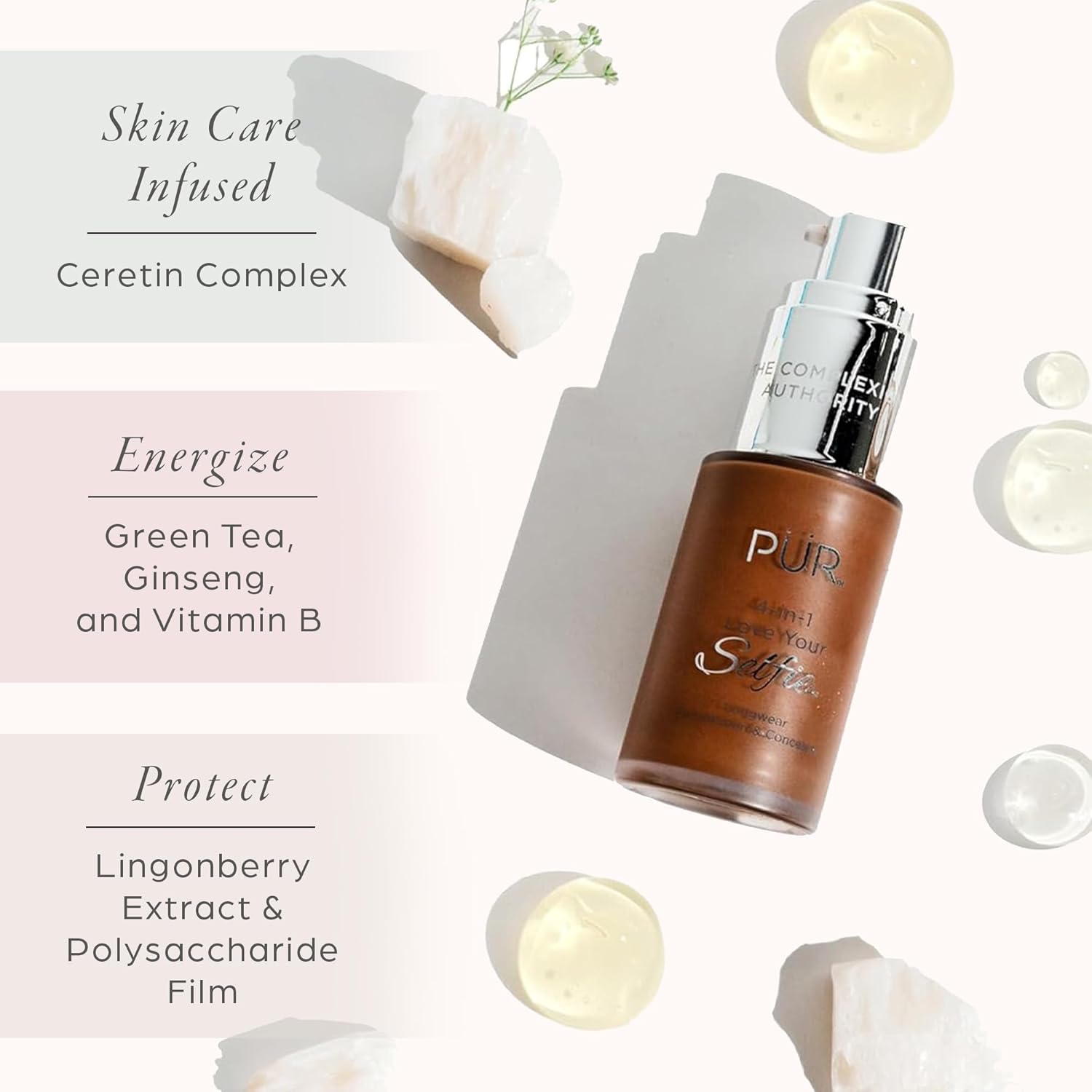 PÜR MINERALS 4-in-1 Love Your Selfie Foundation & Concealer - Longwear Medium-to-Full Coverage Liquid Makeup Foundation with Hydrating Blend for Refined-Looking, Natural Beauty Glow & Skin Texture