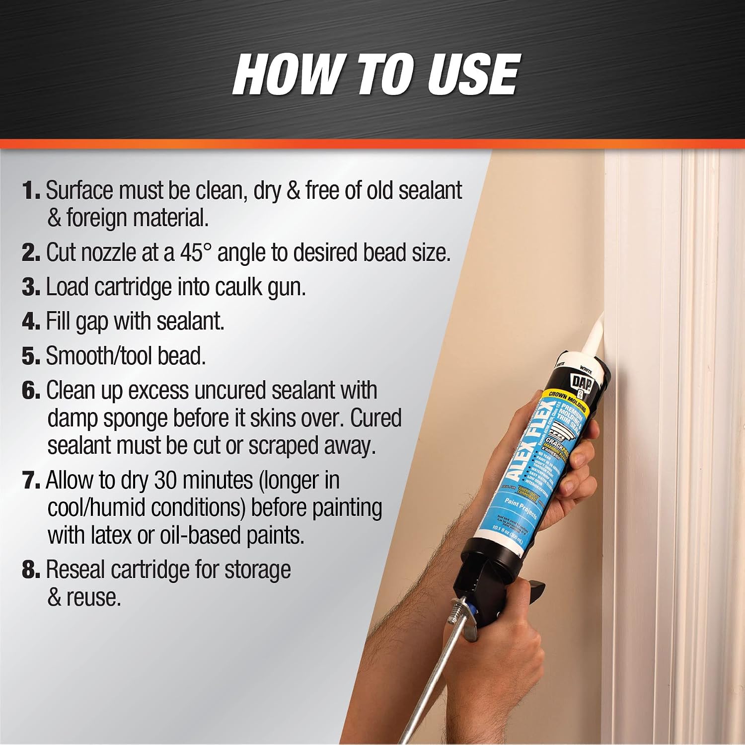 DAP Alex Flex Premium Molding & Trim Siliconized Sealant, White, 10.1 Oz (7079818542)