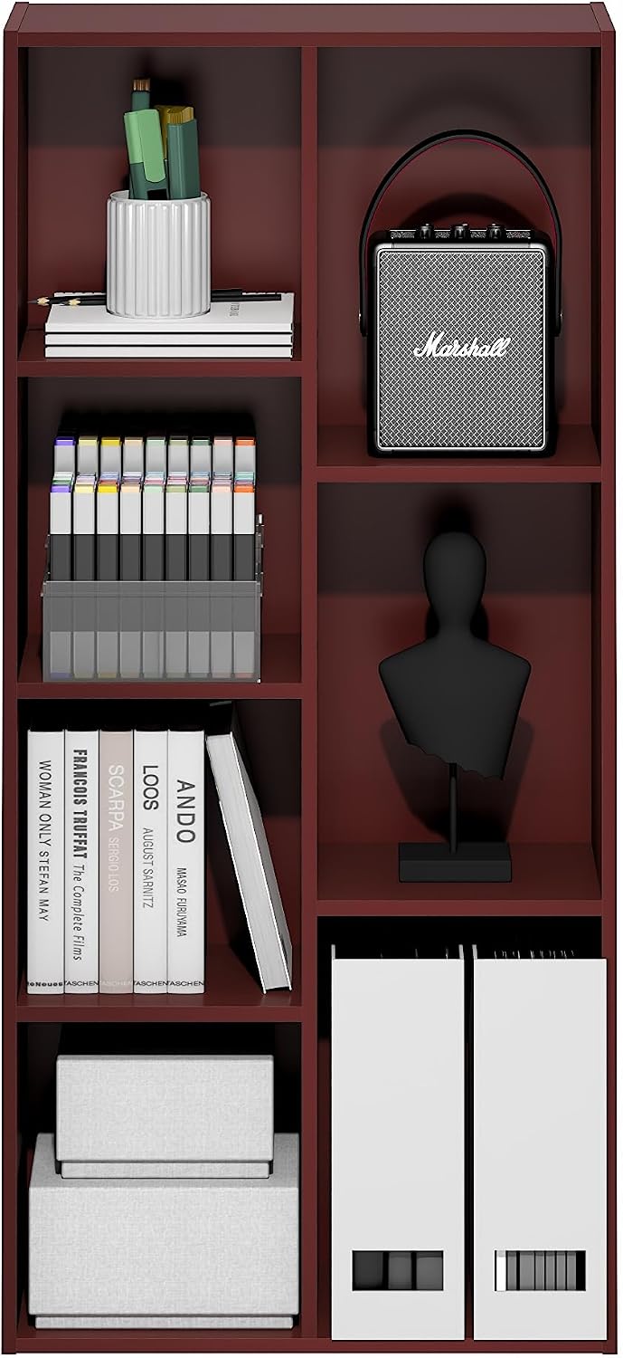 Furinno LUDER Book Shelf, 5-Cube Bookshelf, Easy Assembly Bookcase with Open Shelves, 9.4 x 19.7 x 31.5, for Living Room, Bedroom, Home Office, Darkwood