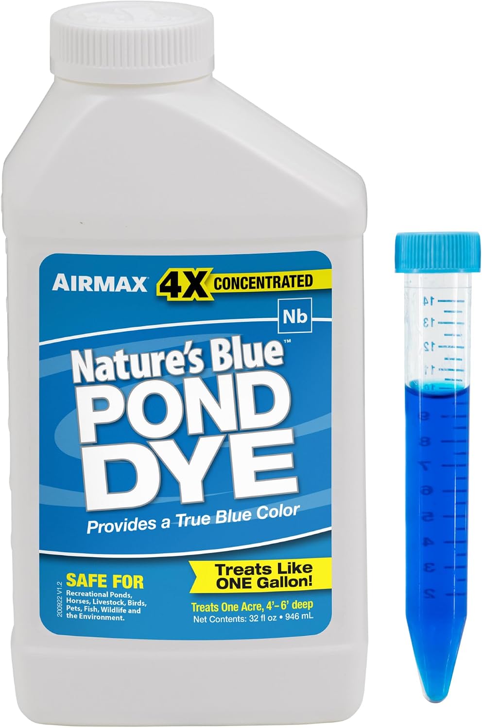 Airmax Pond Dye Plus, Nature's Blue Pond & Lake Water Colorant, 1 Gallon | Natural beneficial bacteria clarifier shades plants and algae from sunlight; fish and livestock safe