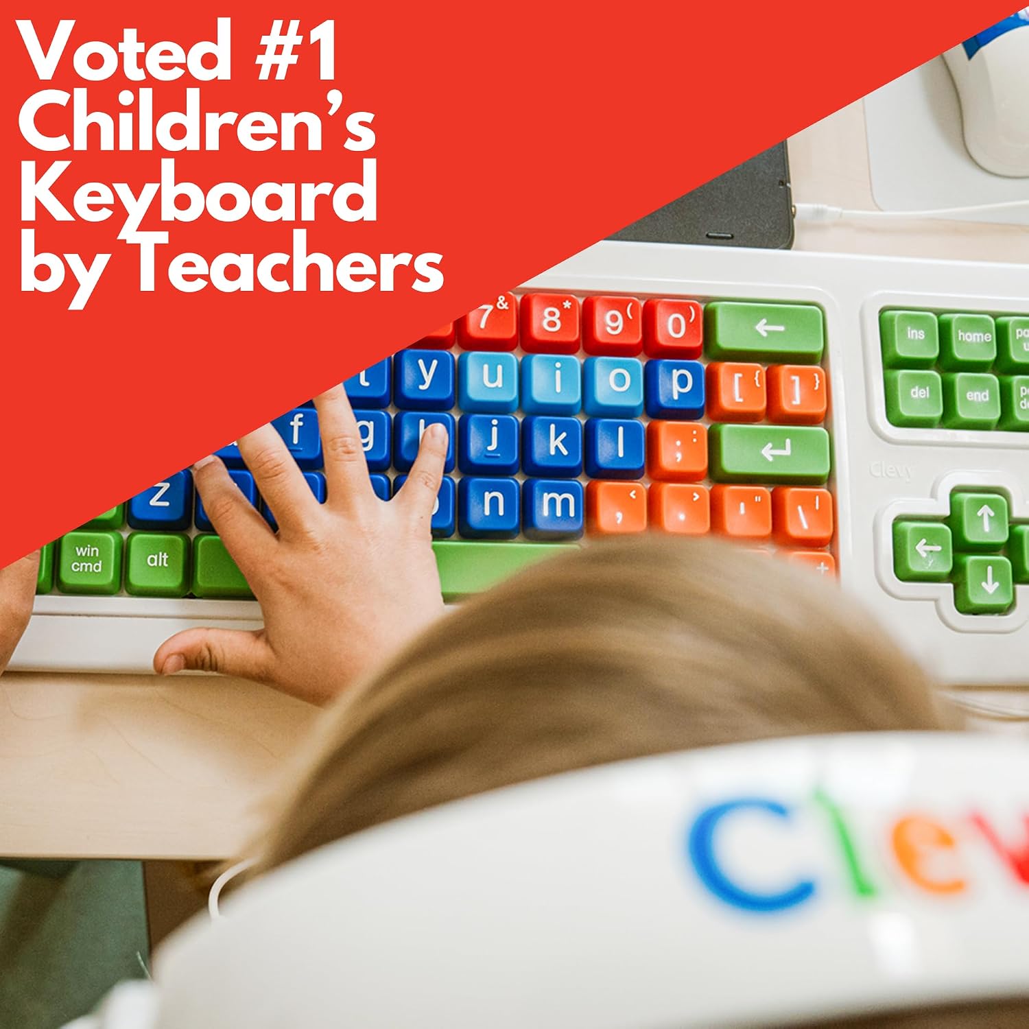 Clevy Keyboard Tri-Mode Uppercase - Kids Uppercase USB & Blutooth Compatible Colorful Spill Proof Keyboard for Early Education - Designed to Help Teach Computer and Keyboard Skills to Children