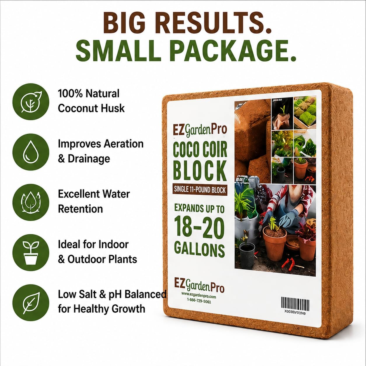 UBICON Organic Coco Coir Growing Medium 11 Pound Block | Expands to Approximately 20 Gallons | Ideal for Gardens and Raised Beds | Excellent