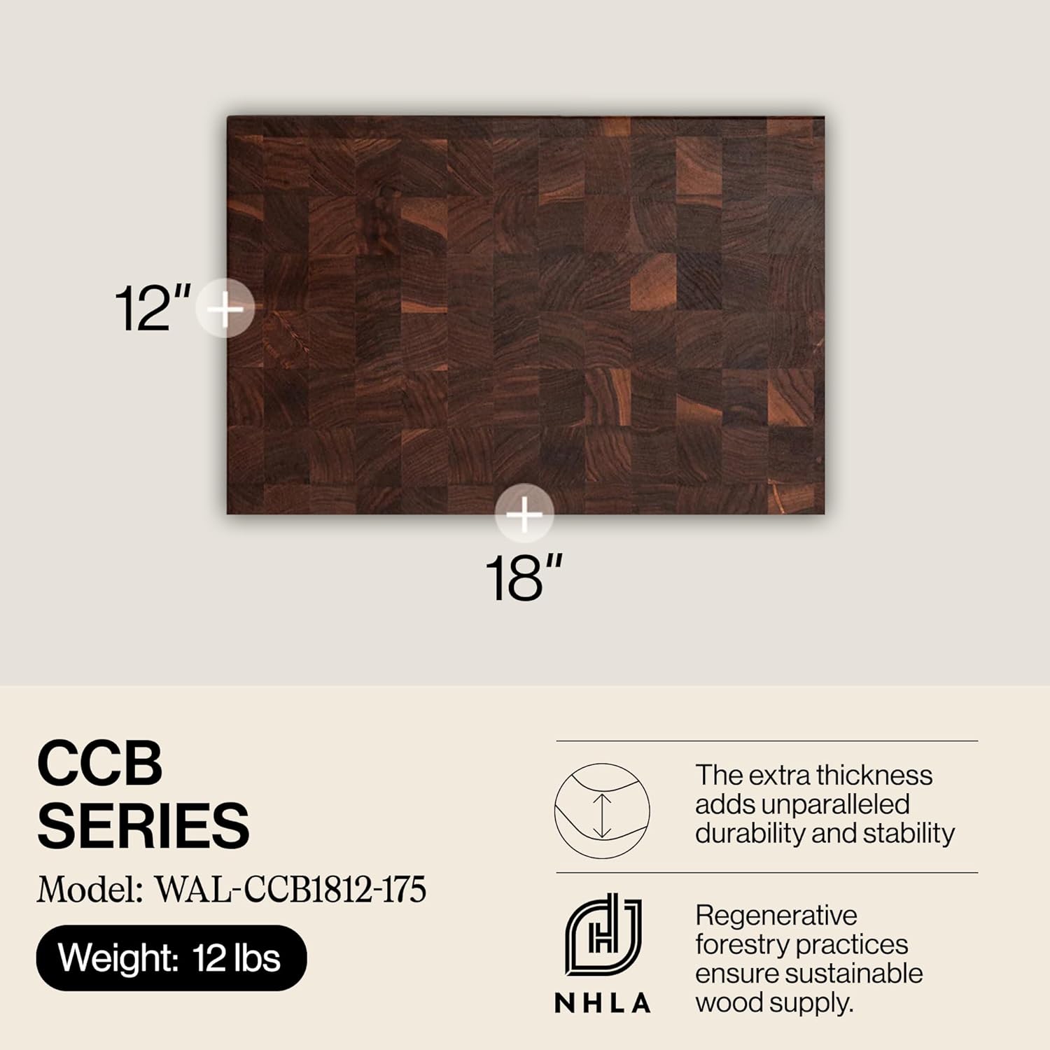 John Boos CCB Series Rectangular Wooden Walnut Cutting Board 18”x12” – 1.75” Thick