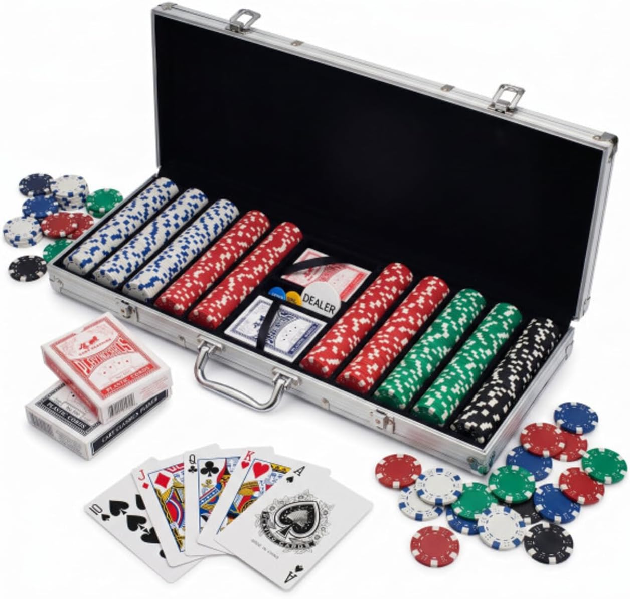 Poker Chip Set - 11.5g Poker Set with Cards, Buttons, Carrying Case, and 500 Poker Chips for Texas Hold'em and Blackjack Games by Trademark Poker