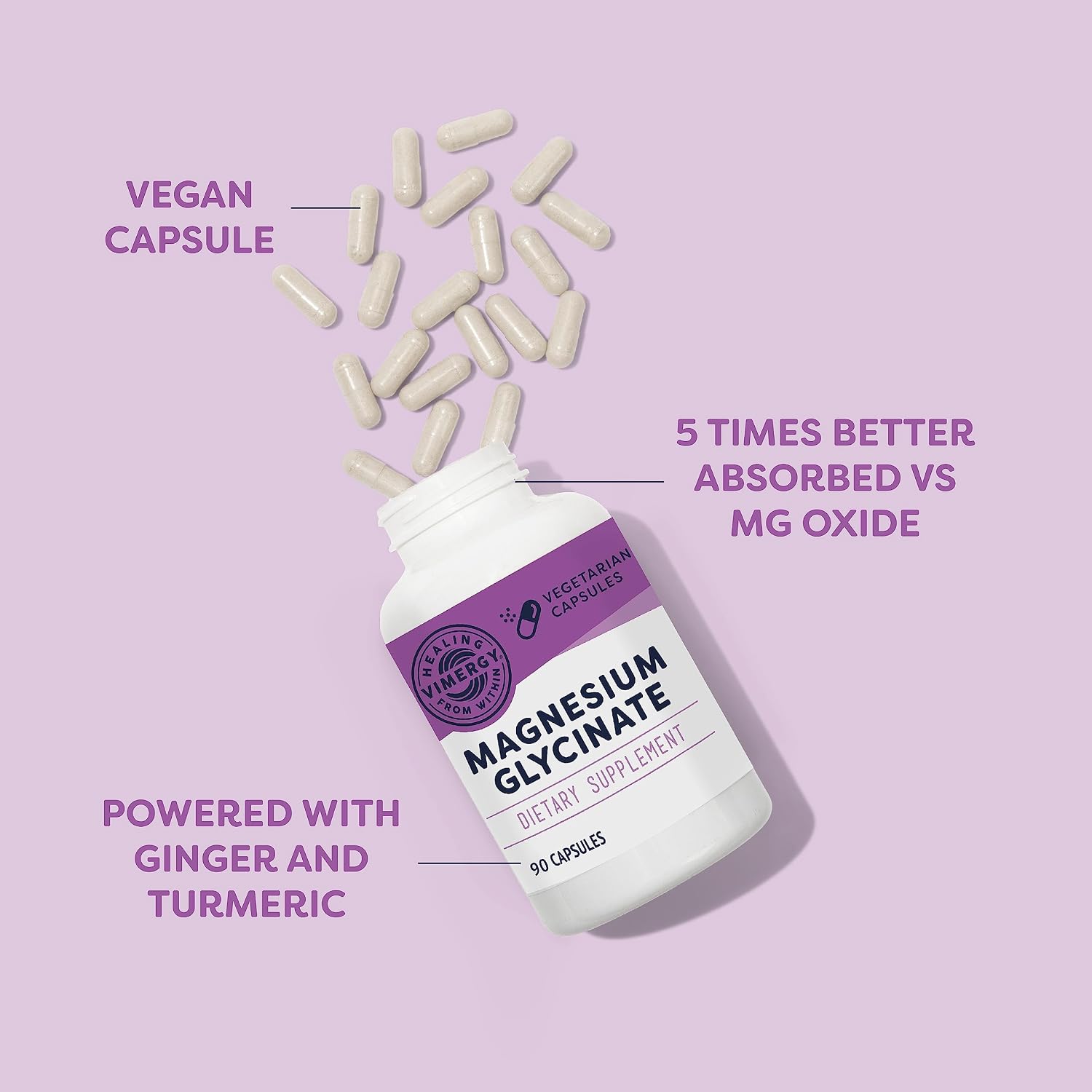 VIMERGY Magnesium Glycinate Supplement, Vegan, 180 Capsules, 90 Servings
