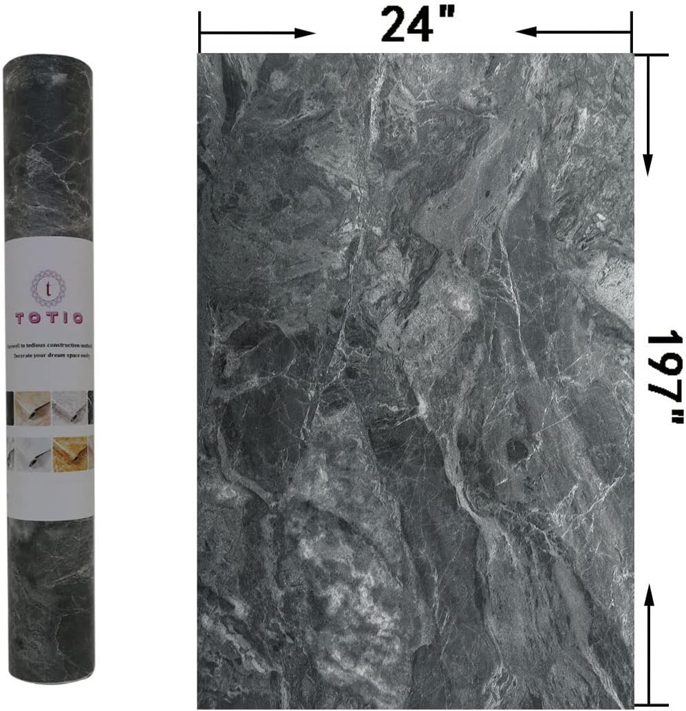 48x197inch Extra Wide Grey Marble Wallpaper Peel Stick Matte Thick Waterproof Adhesive Furniture Sticker Dark Gray Granite Textured Countertop Contact Paper Vinyl Wall Sticker for Bedroom Living Room