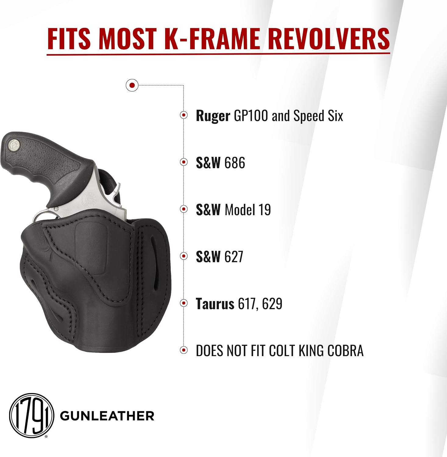 1791 Gunleather K-Frame Holster Fits 2.75" Barrel GP100, S&W 686, Model 66