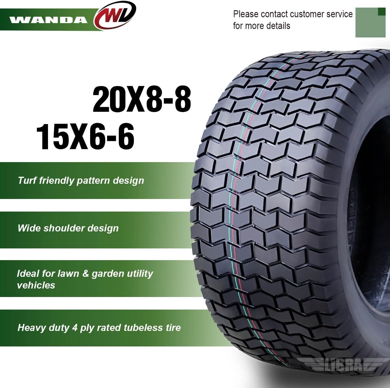 WANDA Set 4 Lawn Mower Turf Tires 16x6.5-8 & 23x10.5-12 /4PR -13019/13049 | Riding Lawn Mover, Garden Tractor
