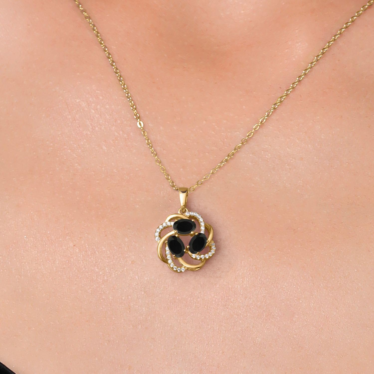 Gem Stone King 18K Yellow Gold Plated Silver Gemstone Birthstones 3 Stone Spiral Pendant Necklace for Women | Oval 6X4MM | Includes 18 Inch Chain