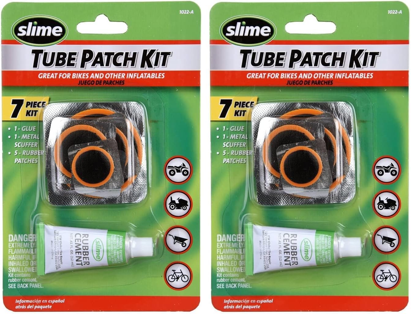 Slime 1022-A Tube Rubber Patch Kit, for Bikes and Other Inflatables, Contains, 5 Patches, Scuffer and Glue