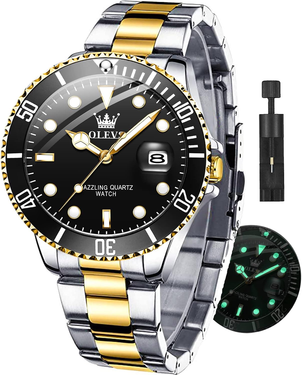 OLEVS Watch Men Luxury Dress Stainless Steel Date Analog Watch Waterproof