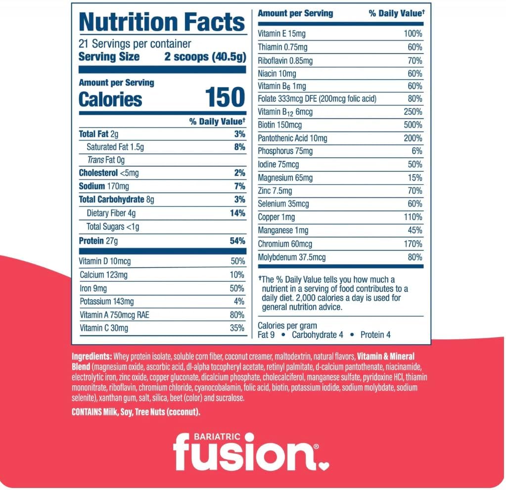 Bariatric Fusion Cappucino Meal Replacement 27g Protein Powder, 21 Serving Tub for Bariatric Surgery Patients Including Gastric Bypass and Sleeve Gastrectomy - No Gluten, Aspartame or Sugar