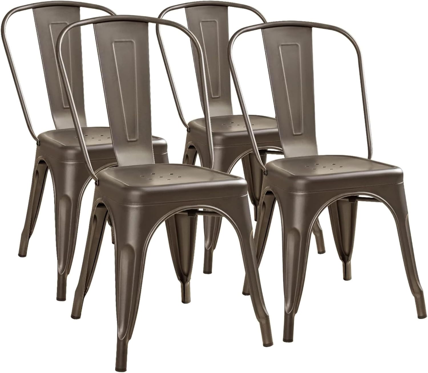Furmax Metal Dining Chair Indoor Outdoor Use Stackable Classic Trattoria Chair Chic Dining Bistro Cafe Side Metal Chairs Set of 4 (Ivory White)