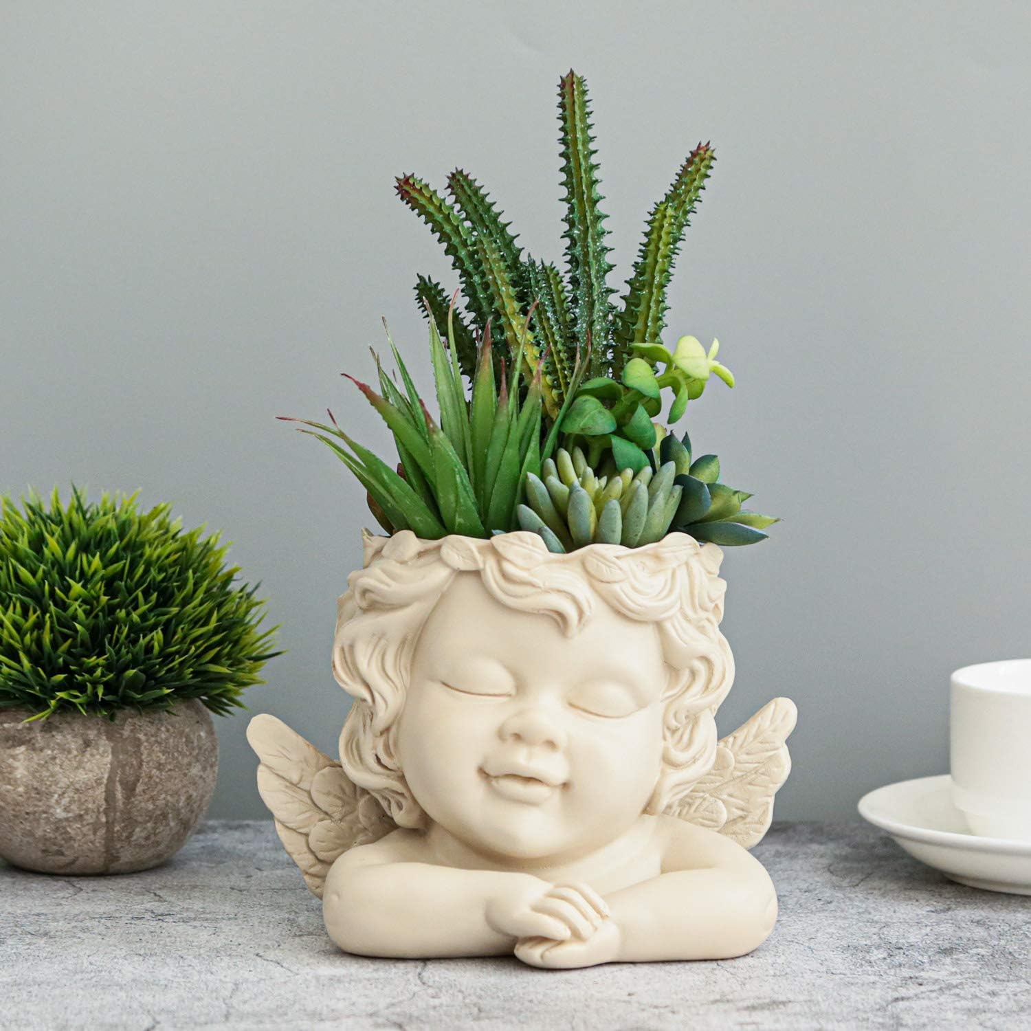 5.5 Inch Height Angel Statue Crafted Head Face Planter Pot
