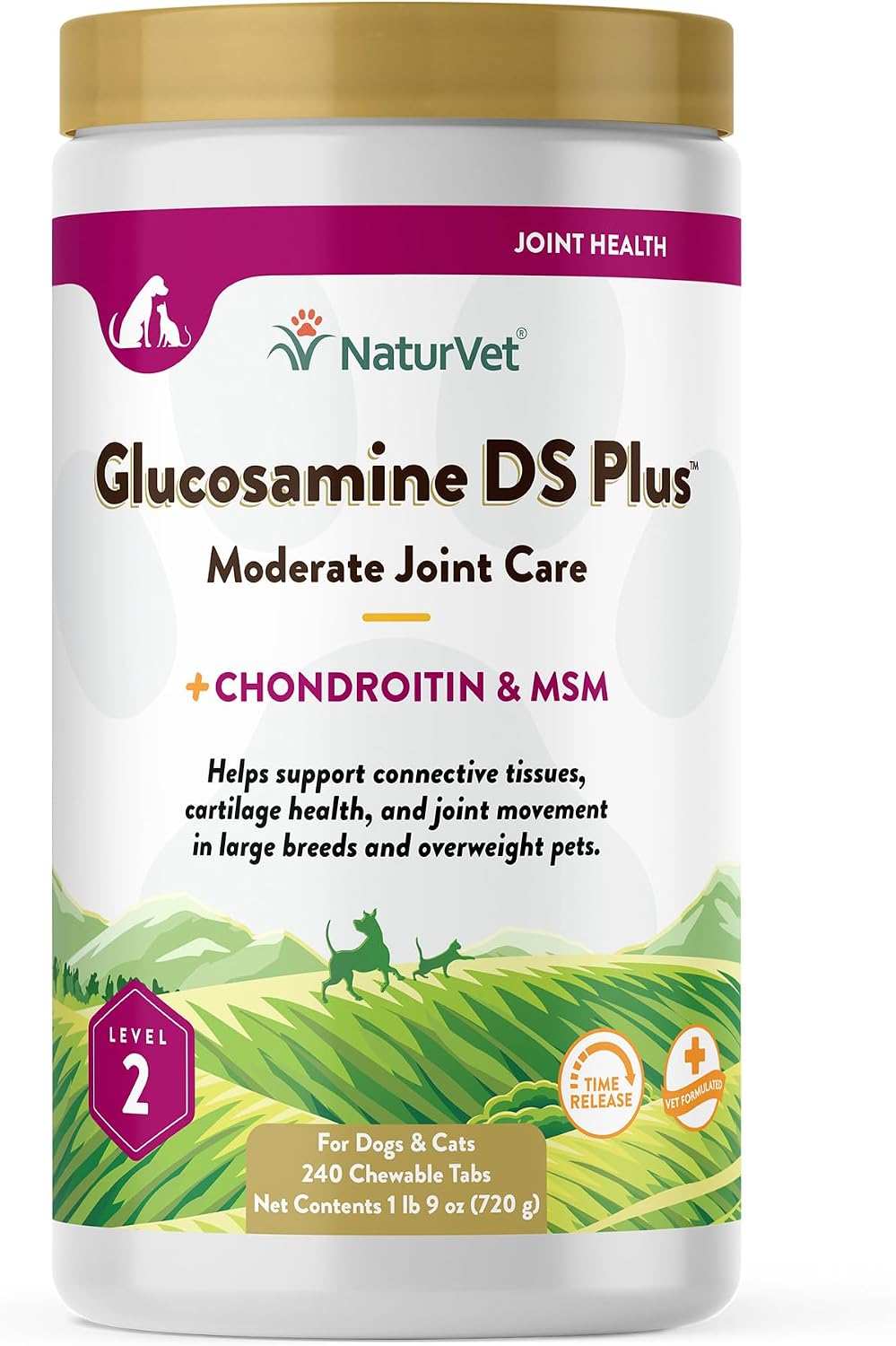 NaturVet – Glucosamine DS Plus - Level 2 Moderate Care – Supports Healthy Hip & Joint Function – Enhanced with Glucosamine, MSM & Chondroitin – for Dogs & Cats–70 Soft Chews