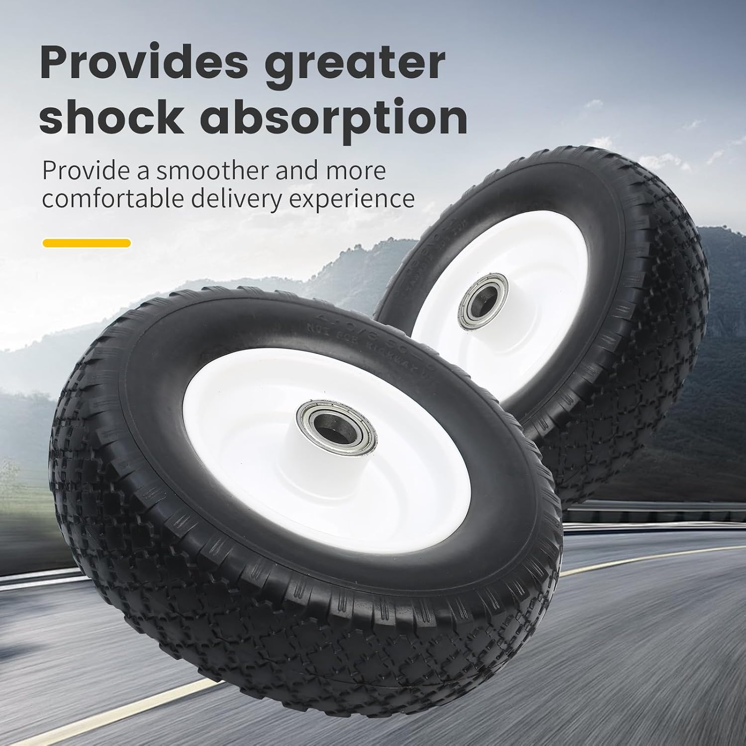 MaxxHaul 12" Flat Free Solid Tire 4.10/3.50-6" Replacement Wheel – 1" Bore 5/8" Adapter & 3.75" Center Hub – Fits Compatible Trailer Dollies &