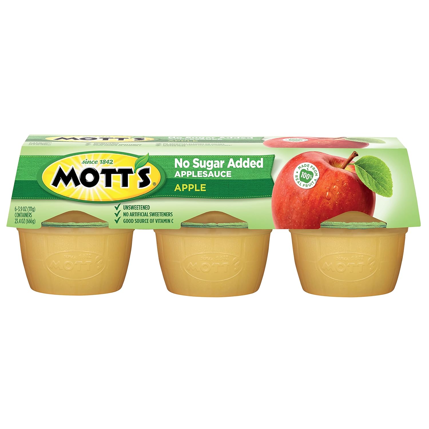 Mott's No Sugar Added Applesauce, 3.9 oz cups, 6 count