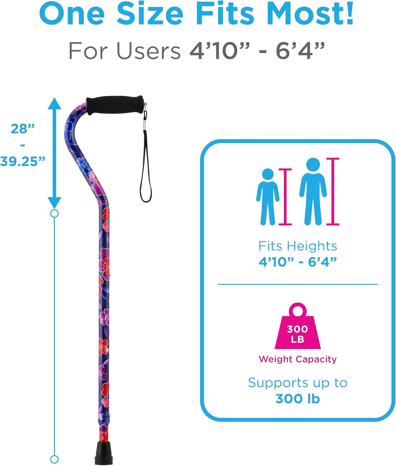 NOVA Offset Walking Cane for Seniors, Men & Women – Lightweight Adjustable Walking Cane with Soft Foam Grip, Wrist Strap