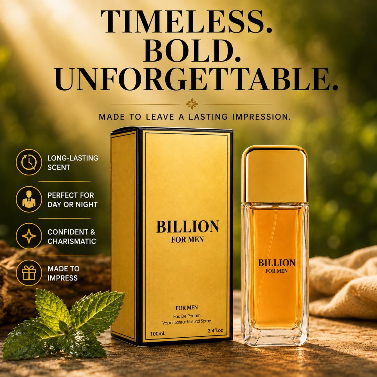 Sandora Fragrances Billion For Men Eau de Toilette Spray - Men's Fragrance with Citrus, Mint