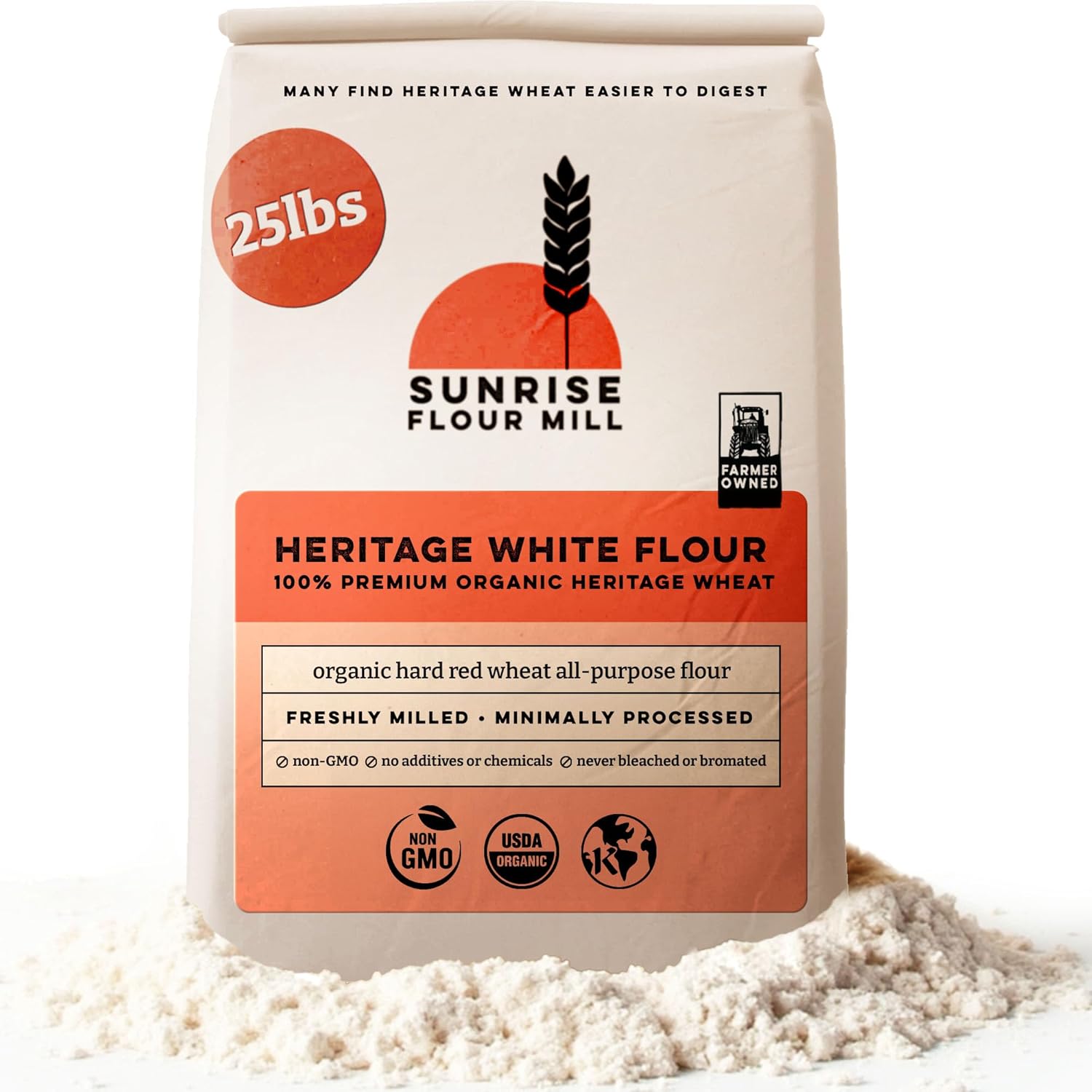Sunrise Flour Mill Heritage Organic White Flour | USDA Organic All Purpose Flour Unbleached - Non-GMO, Kosher, Grown Without Glyphosate