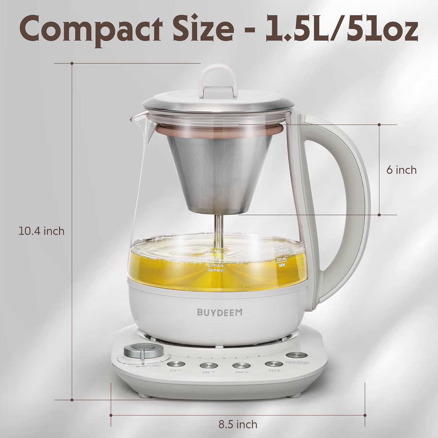 BUYDEEM K2423 Tea Maker, 5 Temperature Settings, Removable Infuser, 1.2L