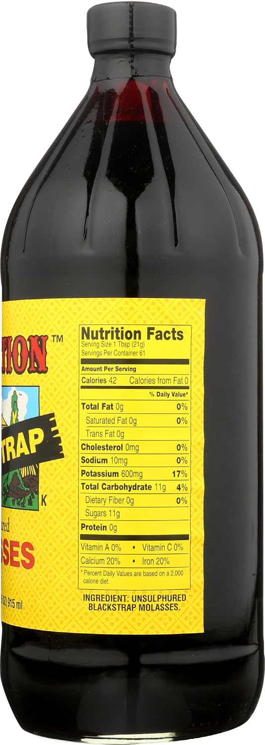 Plantation Organic Blackstrap Molasses 31 oz – Unsulphured, USDA Organic, Rich Robust Flavor for Baking, Cooking & Beverages; Natural Sweetener.