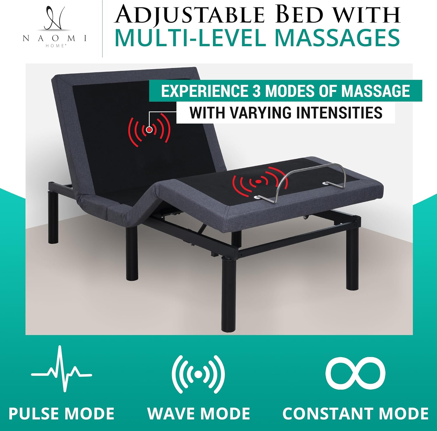 Naomi Home Idealbase Twin XL Adjustable Bed Frame with Lumbar Support | Twin Xl Adjustable Bed With Lumbar Support, Head & Foot Incline, Massage, Usb Ports, Wireless Remote & Zero Gravity