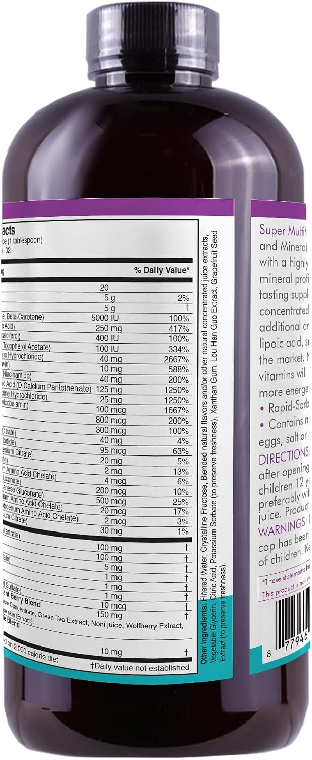 Liquid Super Multivitamin and Minerals, 16 oz | Premium Vitamins for Enhanced Absorption, Daily Supplement for Optimal Health and Wellness