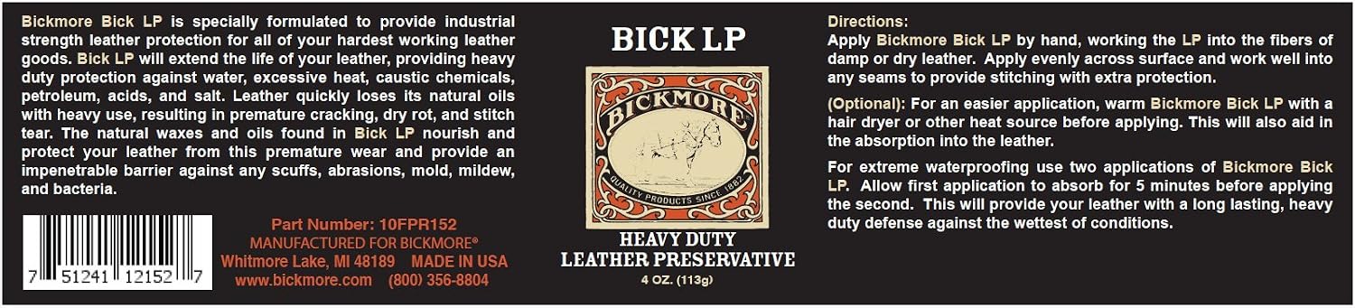 Bickmore Bick LP Leather Conditioner 8 oz, Scratch Repair | Heavy-duty preservative protects, softens and restores dry, cracked leather. Made in USA.