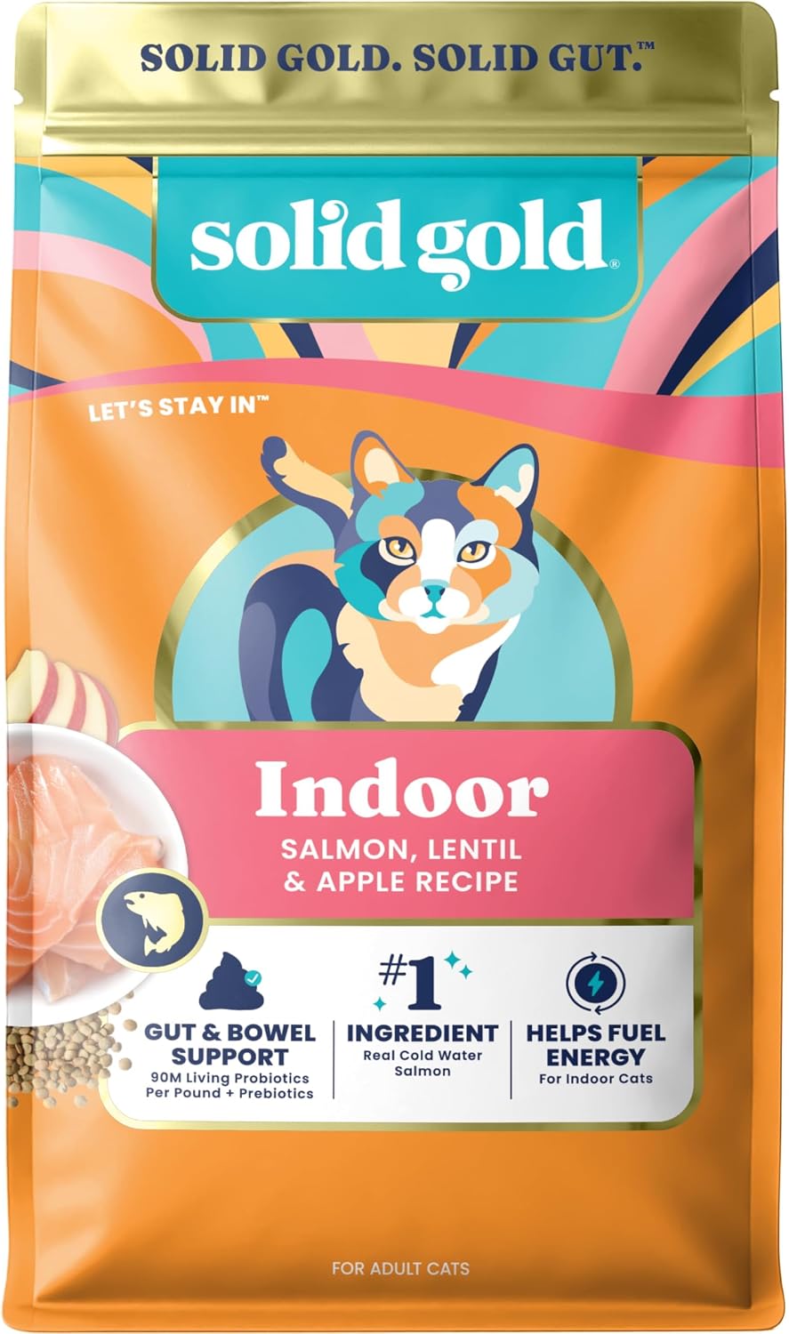 Solid Gold Dry Cat Food for Indoor Cats of All Ages - W/Lamb, Brown Rice, Barley, Probiotics & Fiber for Gut Health- Holistic & Healthy Cat Kibble for Kittens & Adults - Dry Kibble for Cats - 4 LB