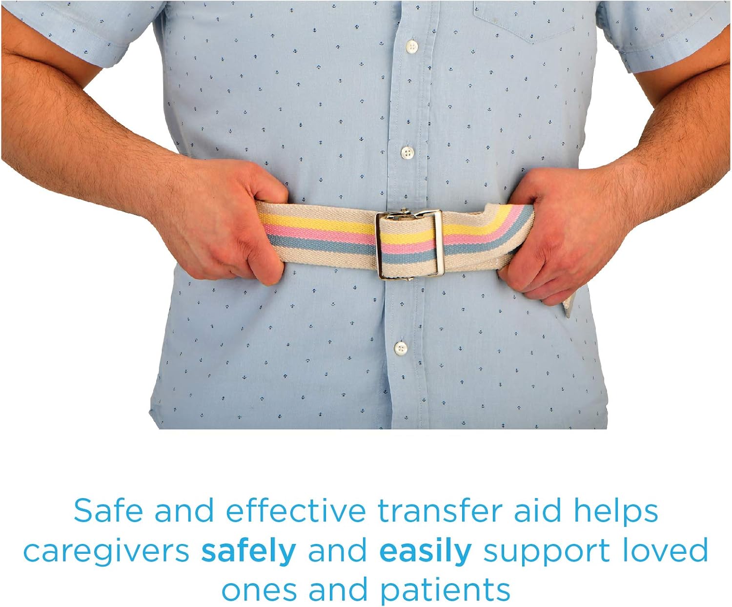 NOVA Medical Gait Belt 72” – Metal Buckle Transfer Belt for Patient Mobility, Striped Cotton, Adjustable Walking Assist for Elderly, Caregivers & Nurses – Durable, Washable, Portable with Bag