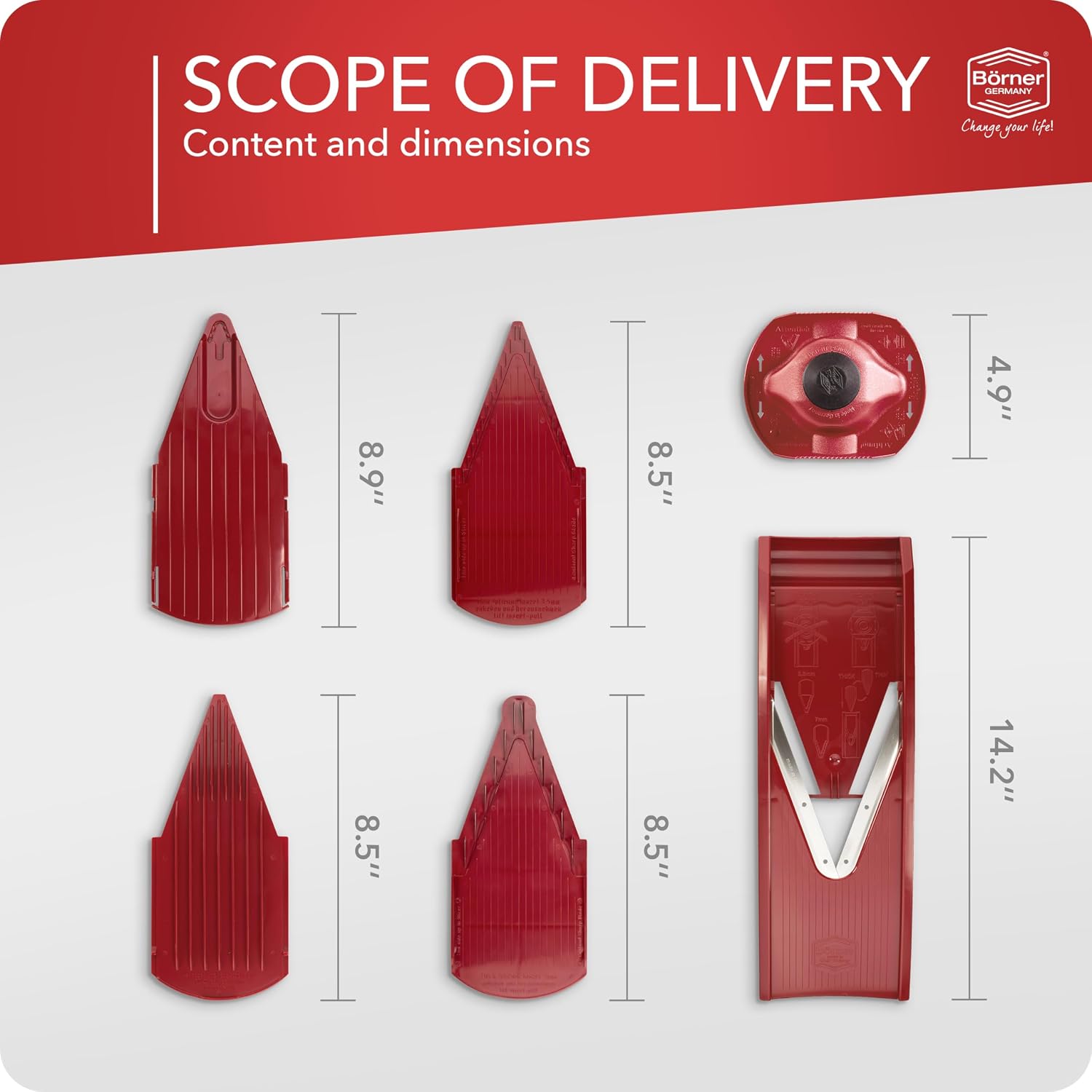 BORNER V Mandoline Slicer Kitchen V1 ClassicLine Starter Set | Vegetable Grater Börner - Quality Made in Germany, Color:Orange