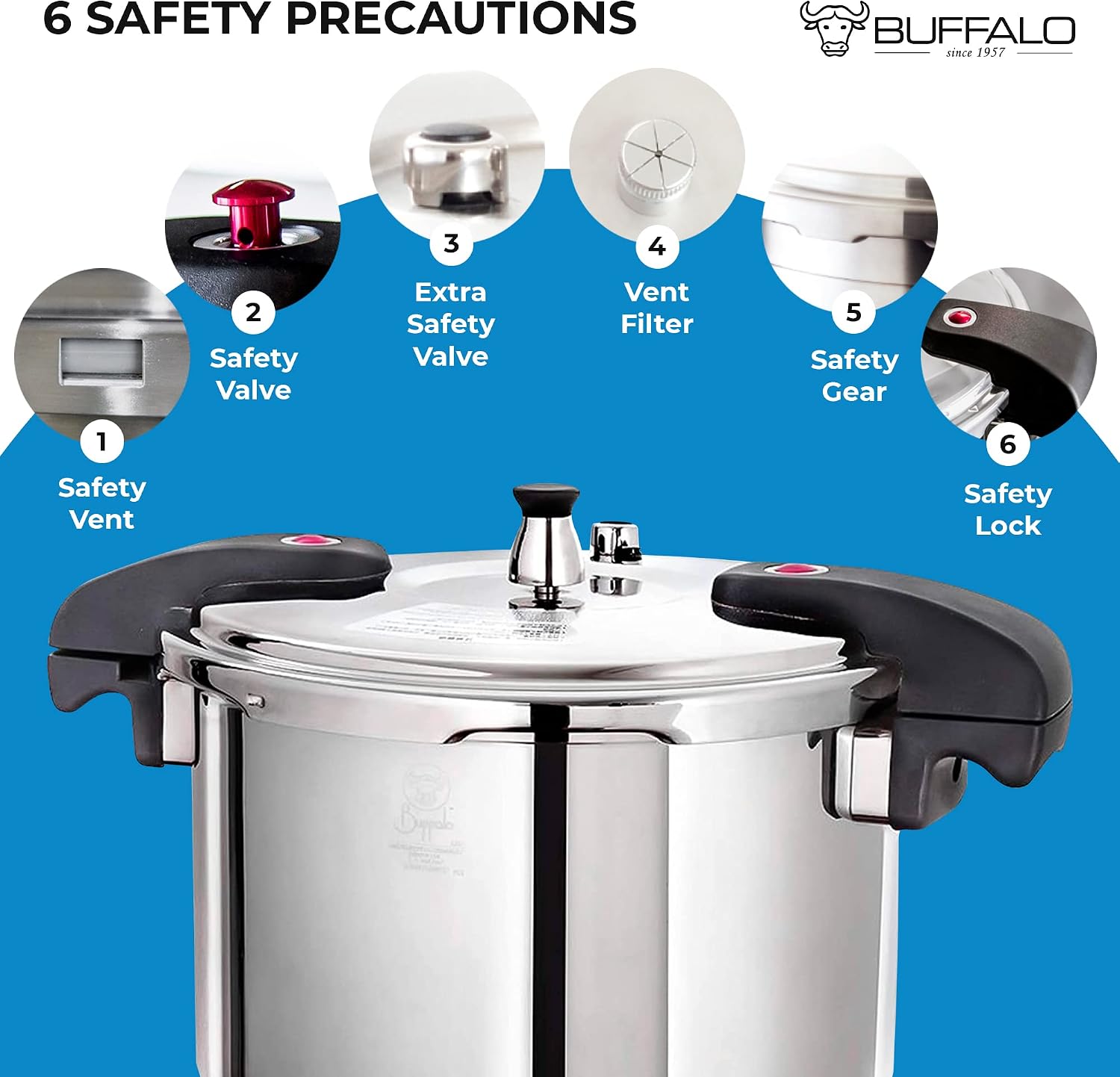 Buffalo 15 Qt Pressure Cooker Stainless Steel - Large Stove Top Canner | 15 Quart Pressure Canners for Canning - Easy to Clean Pressure Canning Pot with Lid - Can Cooker - QCP415