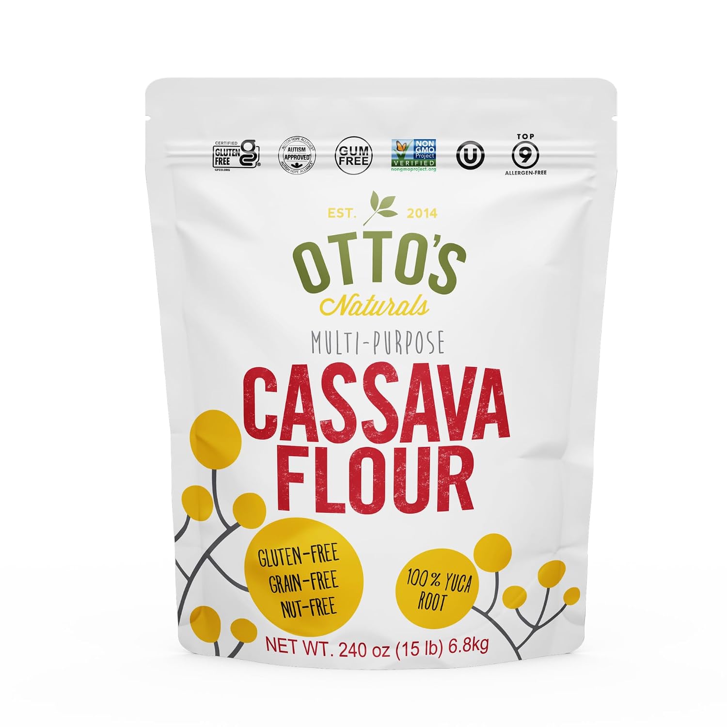 Otto's Naturals Multi-Purpose Cassava Flour, 2 LB. | All Purpose Wheat Replacement, Top 9 Allergen Friendly, Use for Bread, Cake and Crust, Gluten & Grain Free, Non-GMO, Nut-Free