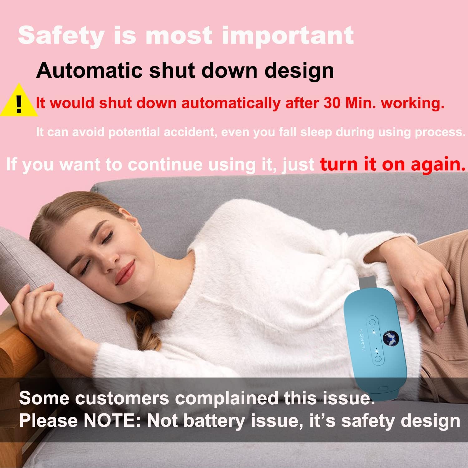 Portable Cordless Heating Pad, Electric Waist Belt Device, Fast Heating Pad with 3 Heat Levels and 3 Massage Modes, Back or Belly Heating Pad
