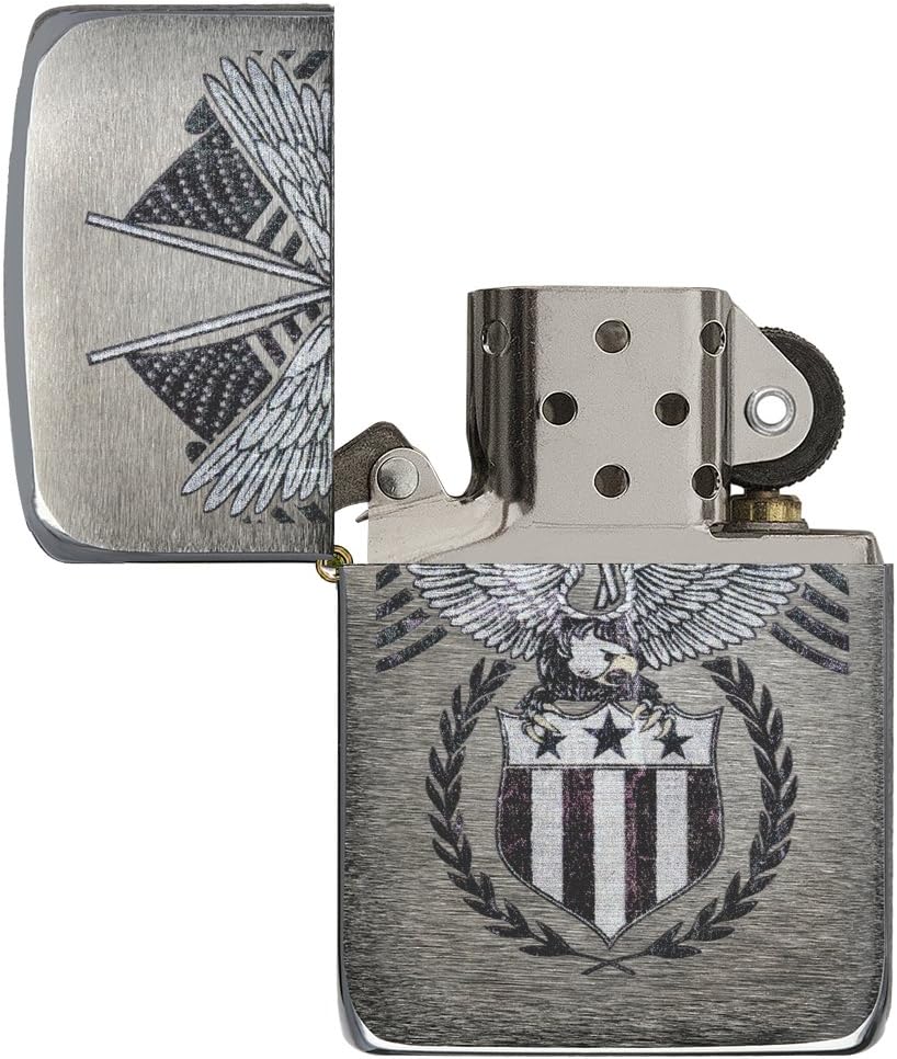 Zippo Eagles Dare Pocket Lighter - Refillable Flip-Top Windproof Lighters - Fierce Soaring Eagle Patriotic Design Pocket Lighters - Luxury Metal Lighter Made in USA
