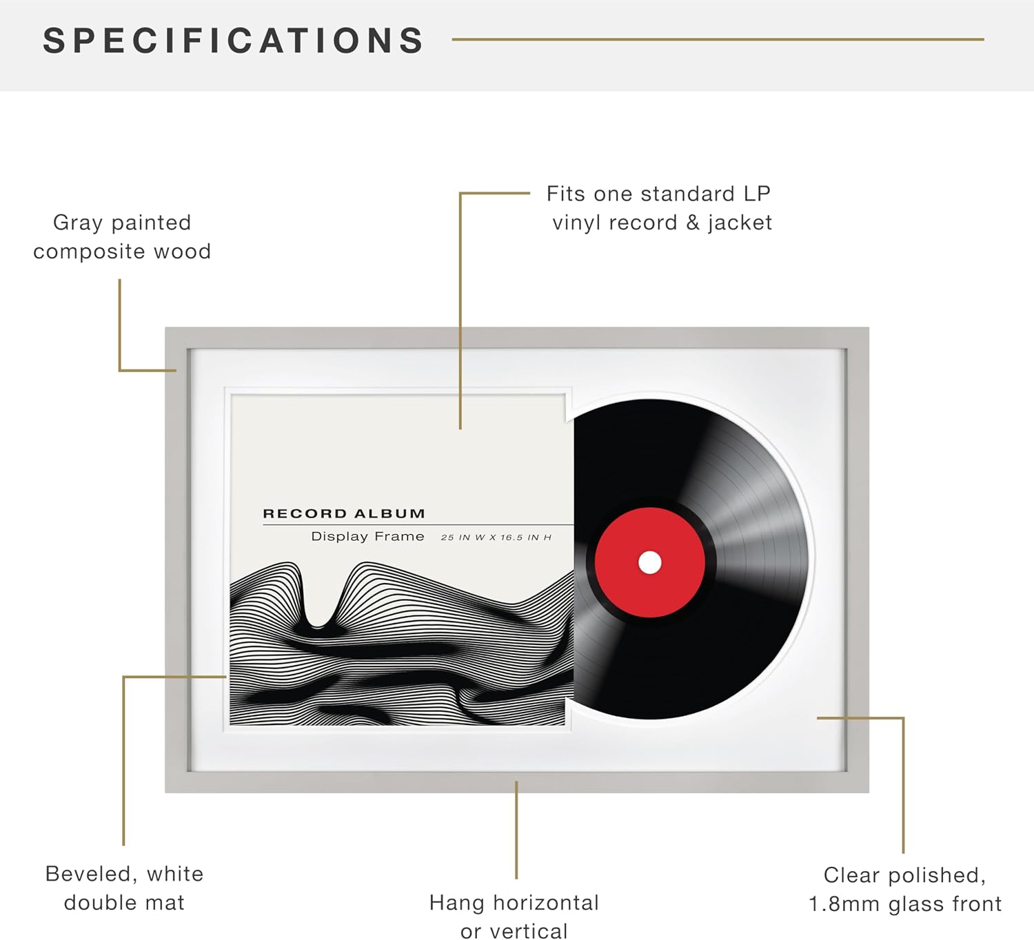 MCS Single Matted Record Album Frame, 15x15, Black