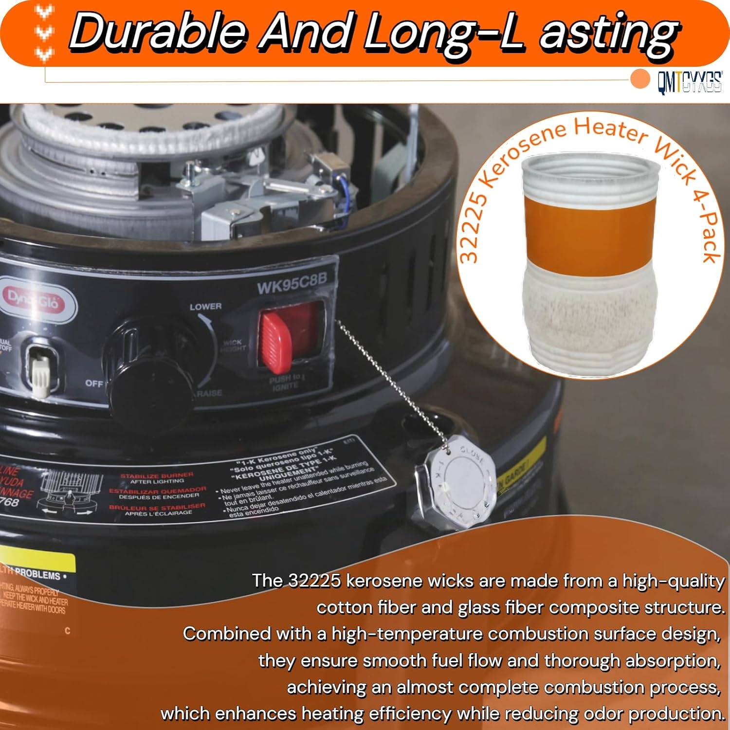 32225 Kerosene Heater Wick 4-Pack Compatible with Kero World More Models | For KW-24C, DuraHeat DH-2300, Dyna-GLO CV-2300/RMC-95C, Envirotemp