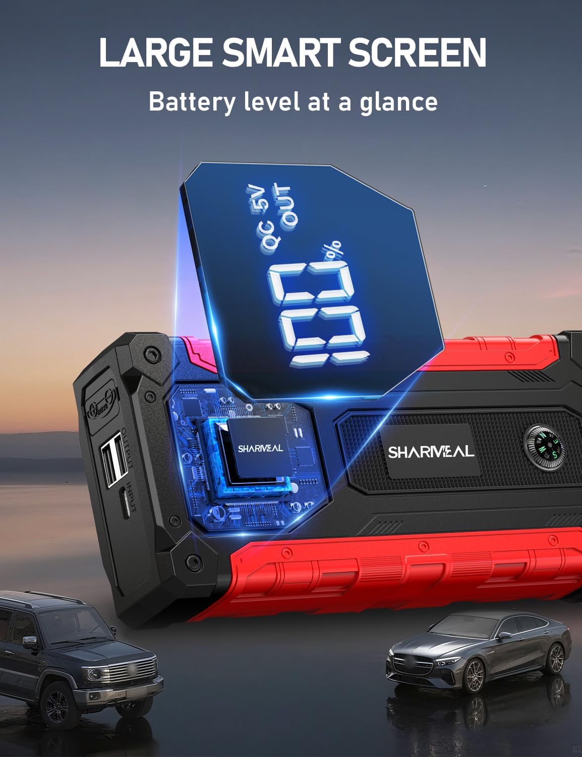 Sharmeal Car Battery Jump Starter 7000A, Jump Starter Battery Pack for All Gas and 12.0L Diesel, 12V Portable Jump Box with LED Light