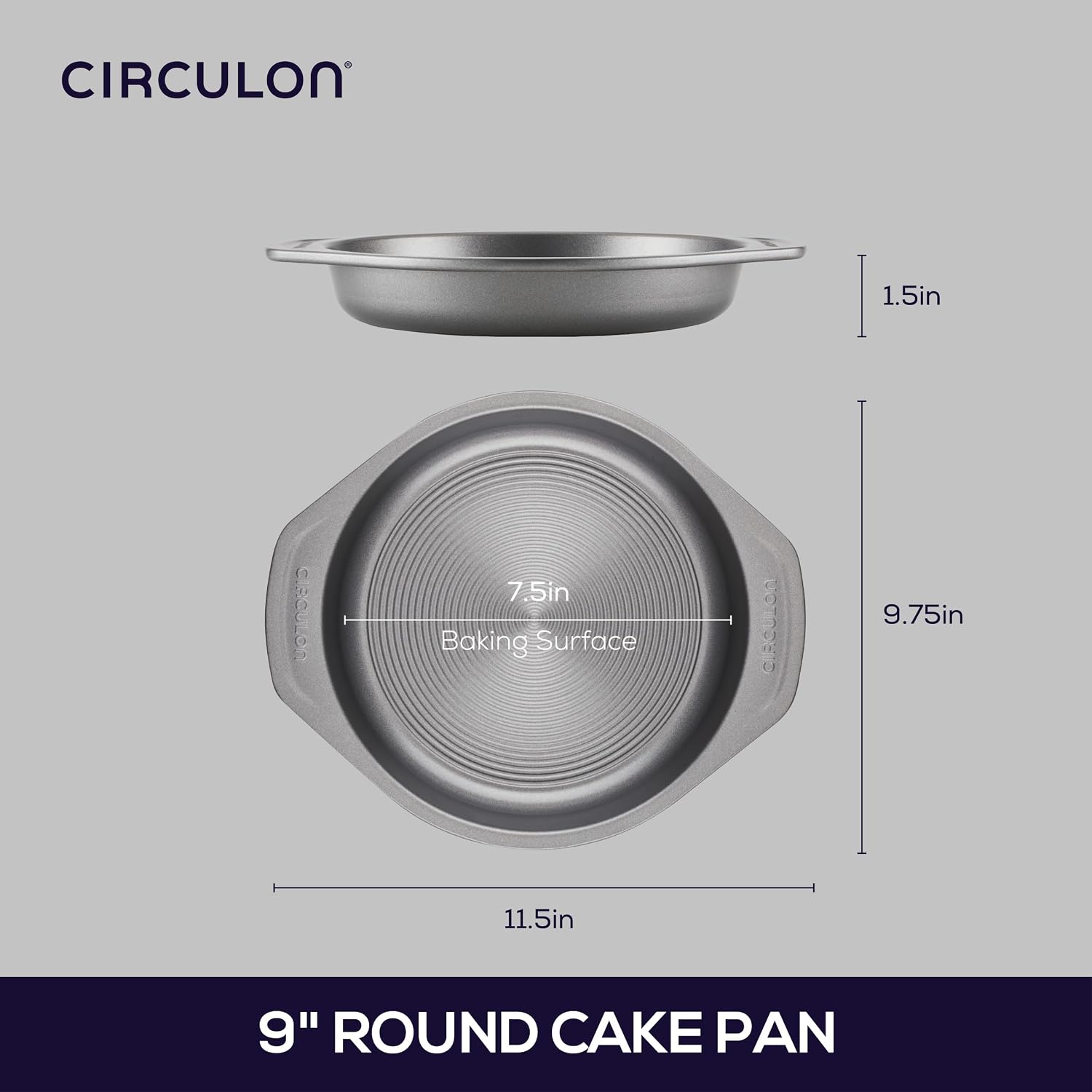 Circulon Total Nonstick Baking Pan / Nonstick Cake Pan, Round - 9 Inch, Gray