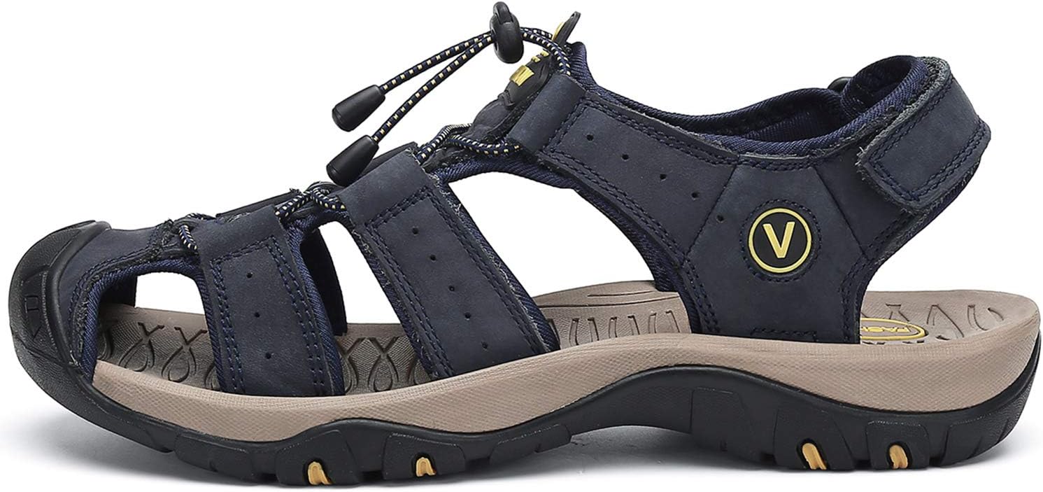 FLARUT Men's Sport Sandals Closed Toe Leather Water Hiking Shoes