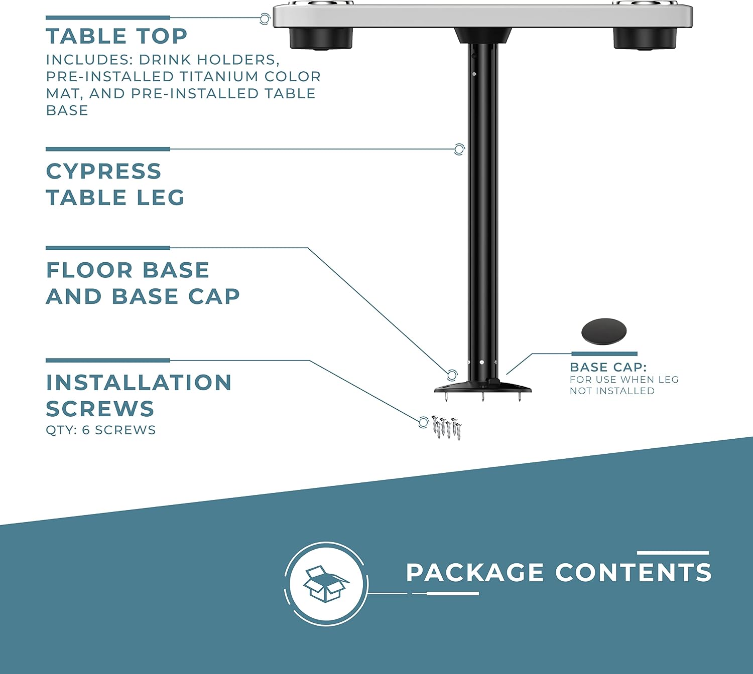 Manufacturers' Select ITC Boat Table Set - 18"x34" Removable Pontoon Boat Table with Center Non-Slip Mat, Pedestal Leg, 4 Drink Holders