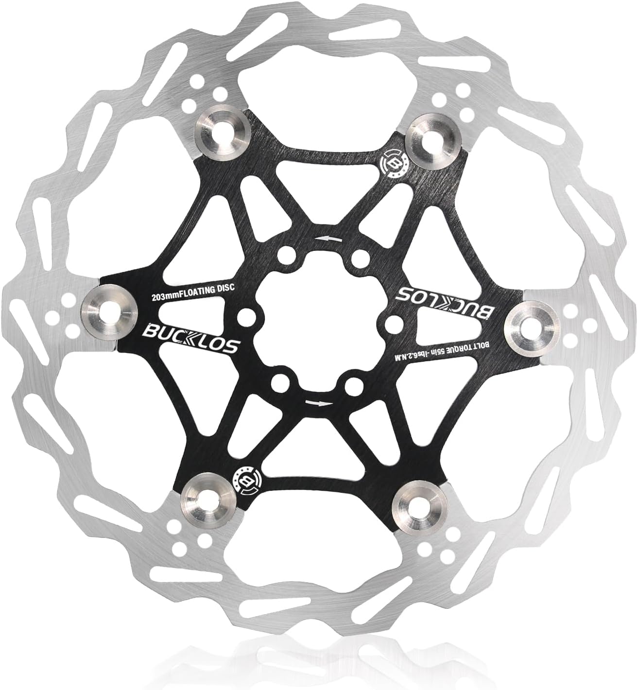 BUCKLOS 160mm 180mm 203mm Floating Disc Brake Rotor, Stainless Steel MTB Brakes Rotors with 6PC Bolts
