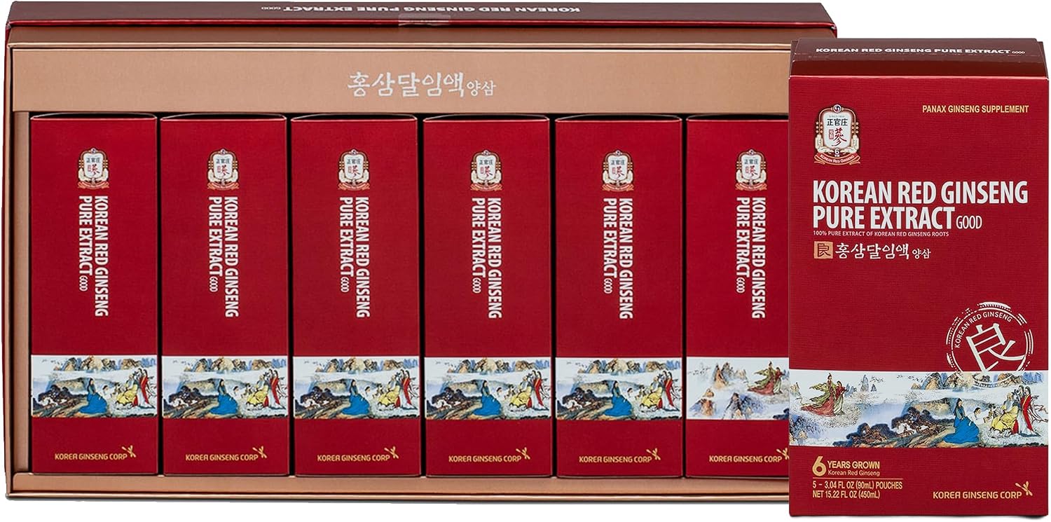 Jung Kwan Jang Korean Ginseng Pure Extract Cut - Immnue Support 30 Pouches | Sorted By Root Grade: Earth, Good & Cut, Korean Red Panax Ginseng, Ready-To-Consume Packet Supplement Drinks for Men & Women