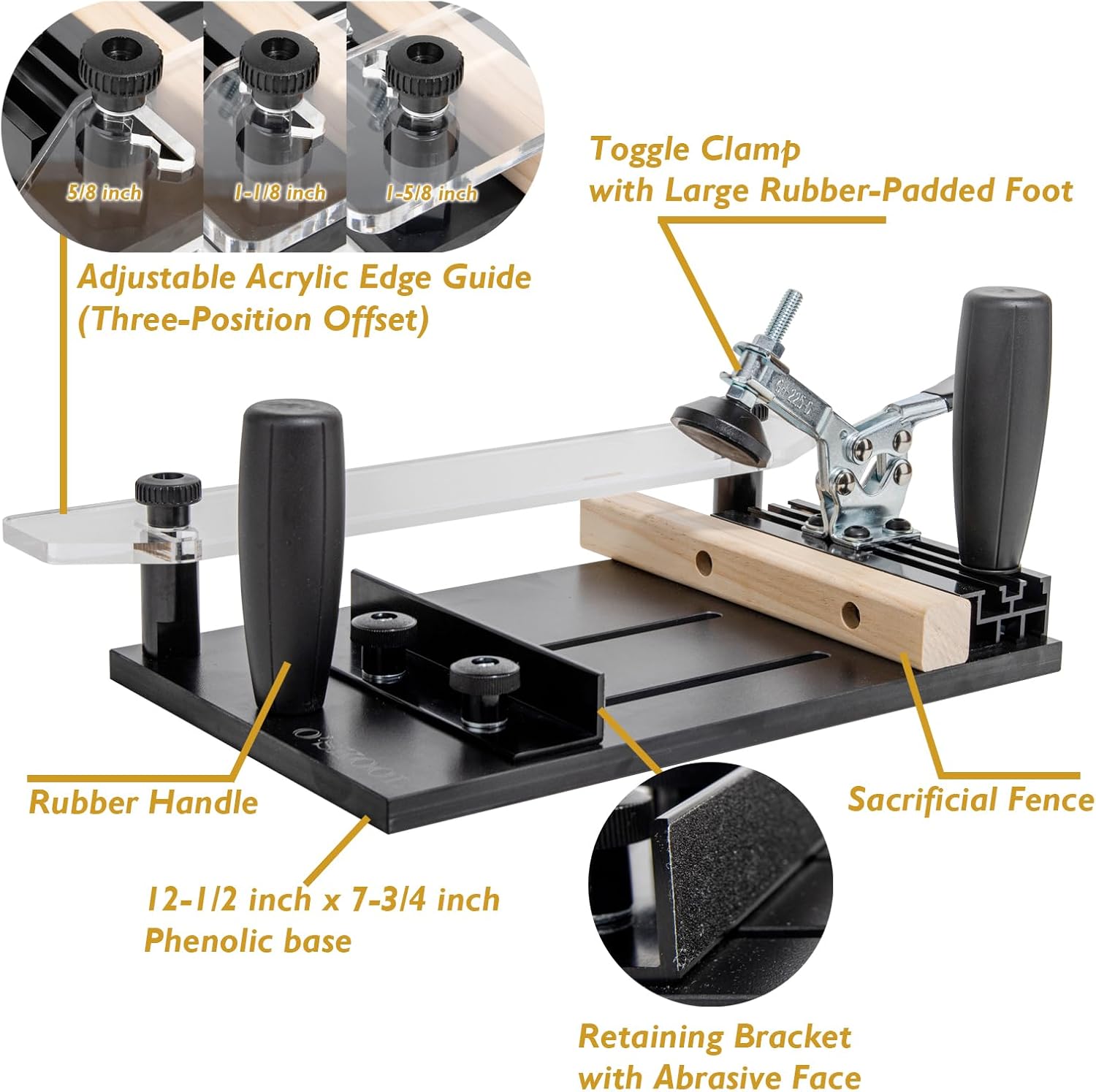 O'SKOOL Rail Coping Sled Router Table Jig, Fits 5-1/2" x 1-5/8"Stock | Phenolic Base, Toggle Clamp, Sacrificial Fence, Square End-Grain Cuts