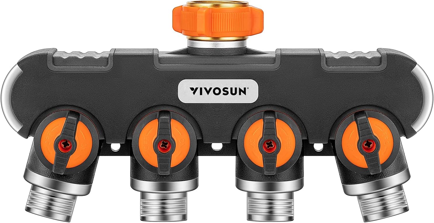 VIVOSUN Garden Hose Splitter 4 Way, Heavy Duty Water Hose Connector 3/4", Water Hose Manifold