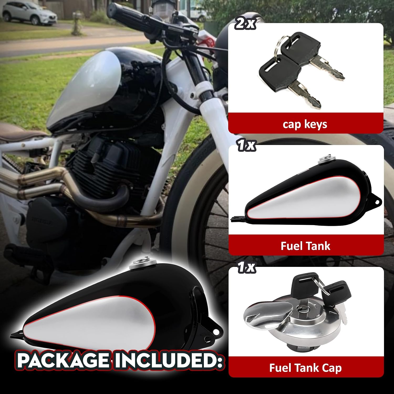 SLMOTO 3.4 Gallon Motorcycle Gas Tank W/Cap Fit For Honda Rebel 250 CMX250