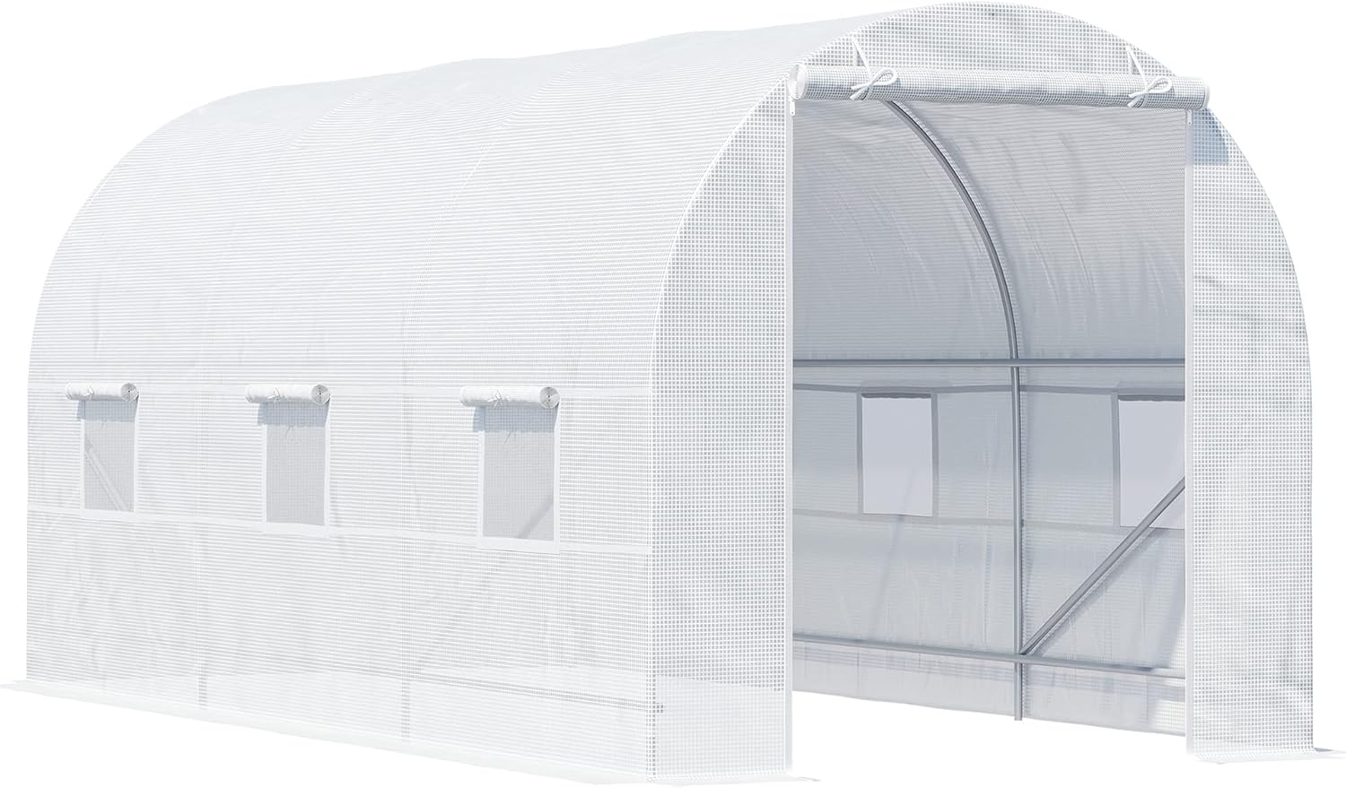 Outsunny 15' x 7' x 7' Walk-in Tunnel Greenhouse Large Steel Frame White