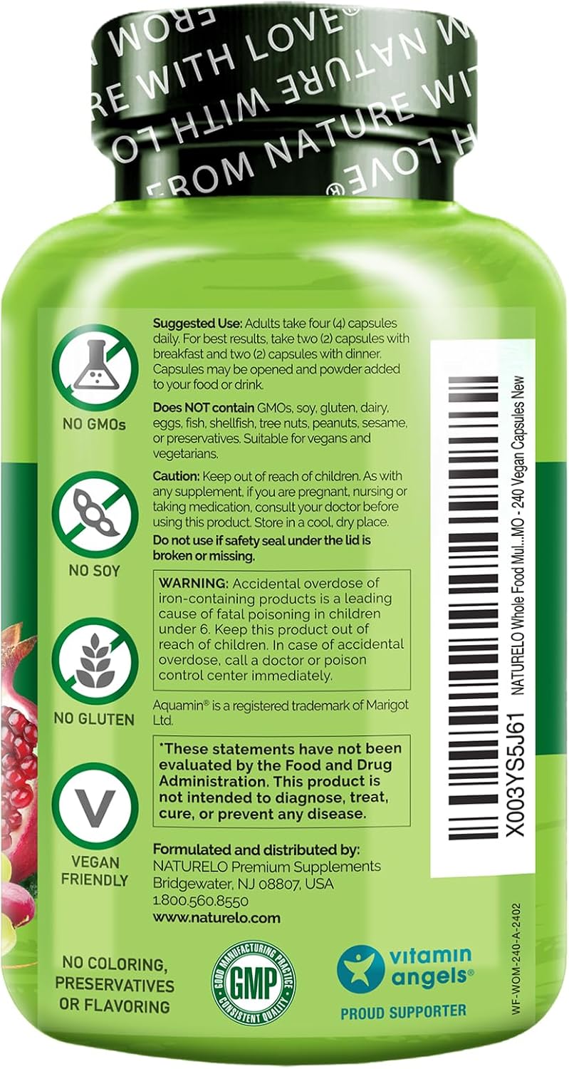 NATURELO Whole Food Multivitamin for Women - with Vitamins, Minerals, & Organic Extracts - Supplement for Energy and Heart Health - Non GMO - 120 Vegan Capsules | Women's Multivitamins with Vitamins, Minerals, Organic Extracts for Energy and Heart Health…