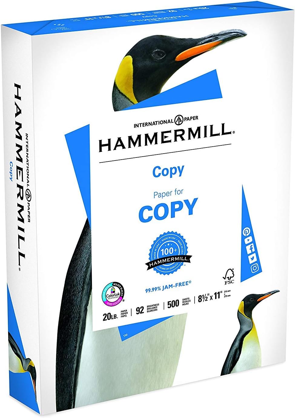 Hammermill Printer Paper, 20 lb Copy Paper, 8.5 x 11-1 Small Pack (400 Sheets) - 92 Bright, Made in the USA